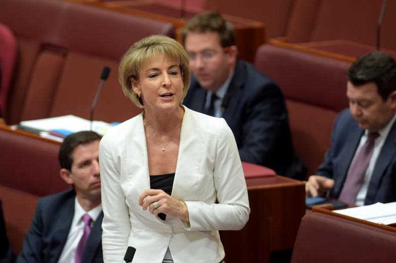 Federal Assistant Minister for Immigration Senator Michaelia Cash speaks during Question Time in the Senate chamber at Parliament House in Canberra, Monday, Aug. 10, 2015. Federal Assistant Minister for Immigration Senator Michaelia Cash speaks during Question Time in the Senate chamber at Parliament House in Canberra, Monday, Aug. 10, 2015.