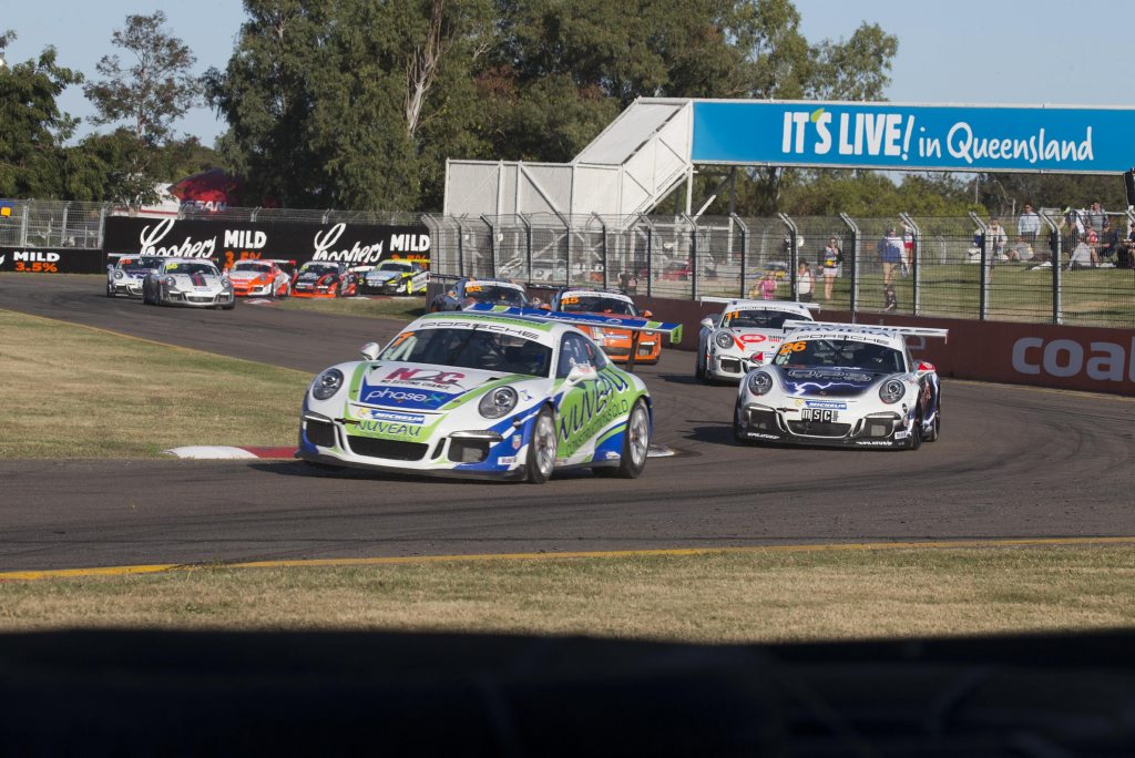 Matt Campbell (leading the group) in the Townsville 400, Round 04 of the 2015 Porsche Carrera Cup at the Reid Park Circuit, Townsville. Matt Campbell (leading the group) in the Townsville 400, Round 04 of the 2015 Porsche Carrera Cup at the Reid Park Circuit, Townsville.