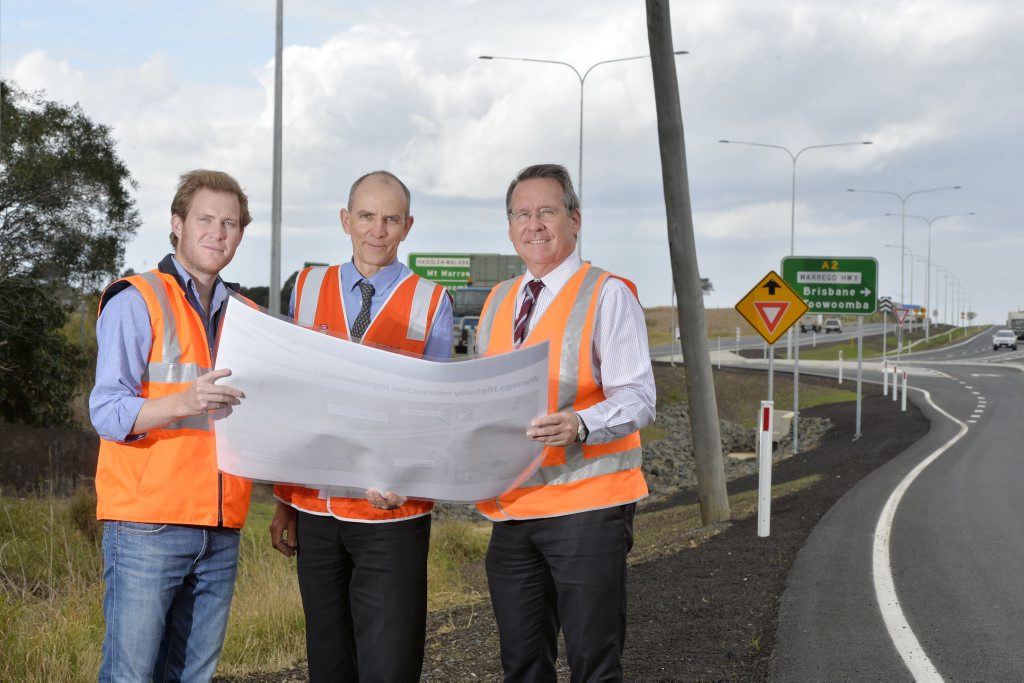 UPGRADE: A $5.77 million Warrego Highway upgrade has enhanced safety. Pictured is project manager Chris Mantell, Transport and Mains Road district director Paul Mengede and Ipswich West MP Jim Madden. UPGRADE: A $5.77 million Warrego Highway upgrade has enhanced safety. Pictured is project manager Chris Mantell, Transport and Mains Road district director Paul Mengede and Ipswich West MP Jim Madden.