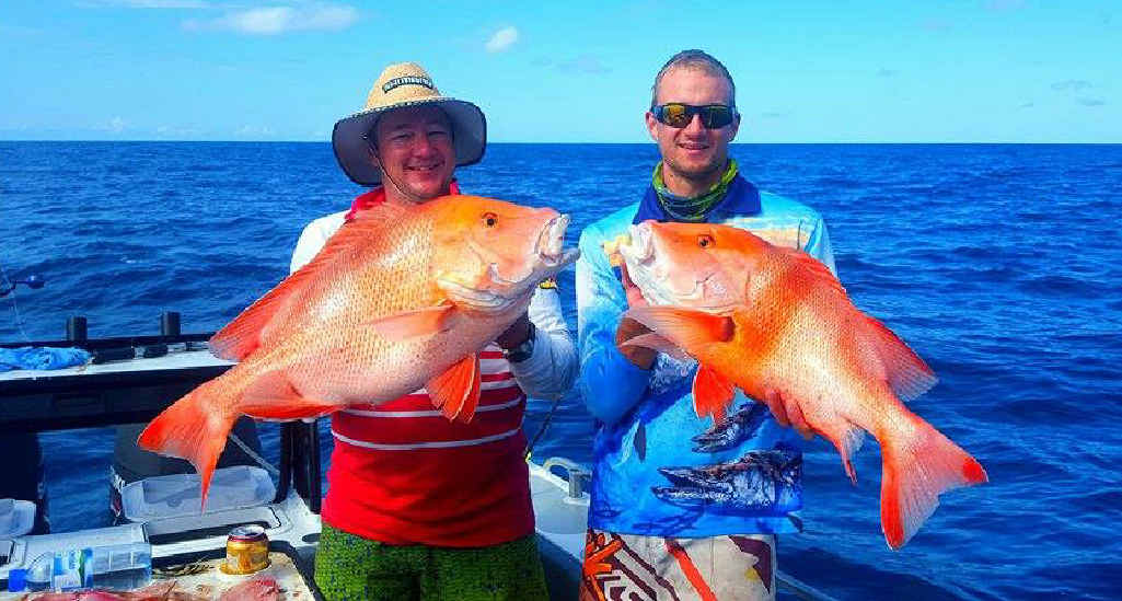 FINE CATCH: Trent Hall (right) and Luke Carr with some top reds. FINE CATCH: Trent Hall (right) and Luke Carr with some top reds.