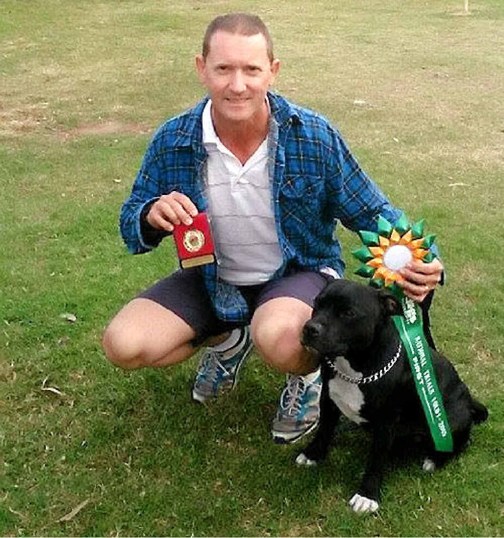 GOT THERE: Frank Braes with his dog Billy after winning an Australian title in the novice class. GOT THERE: Frank Braes with his dog Billy after winning an Australian title in the novice class.