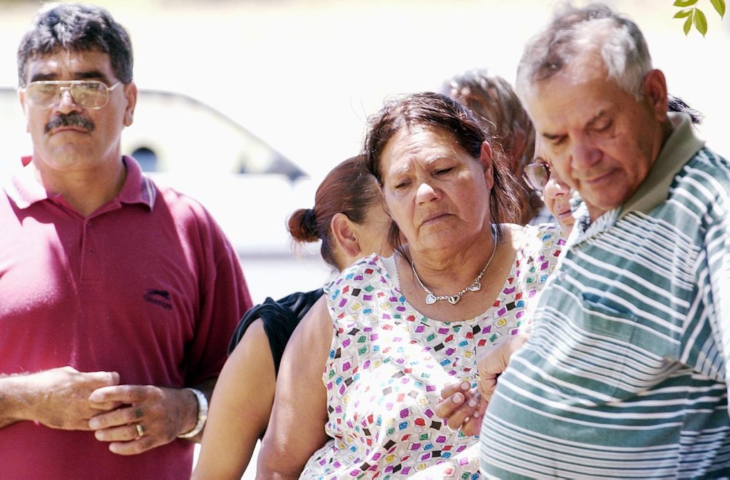 Relatives of Theresa Binge and community members outside Boggabilla Police Station in 2003. Relatives of Theresa Binge and community members outside Boggabilla Police Station in 2003.