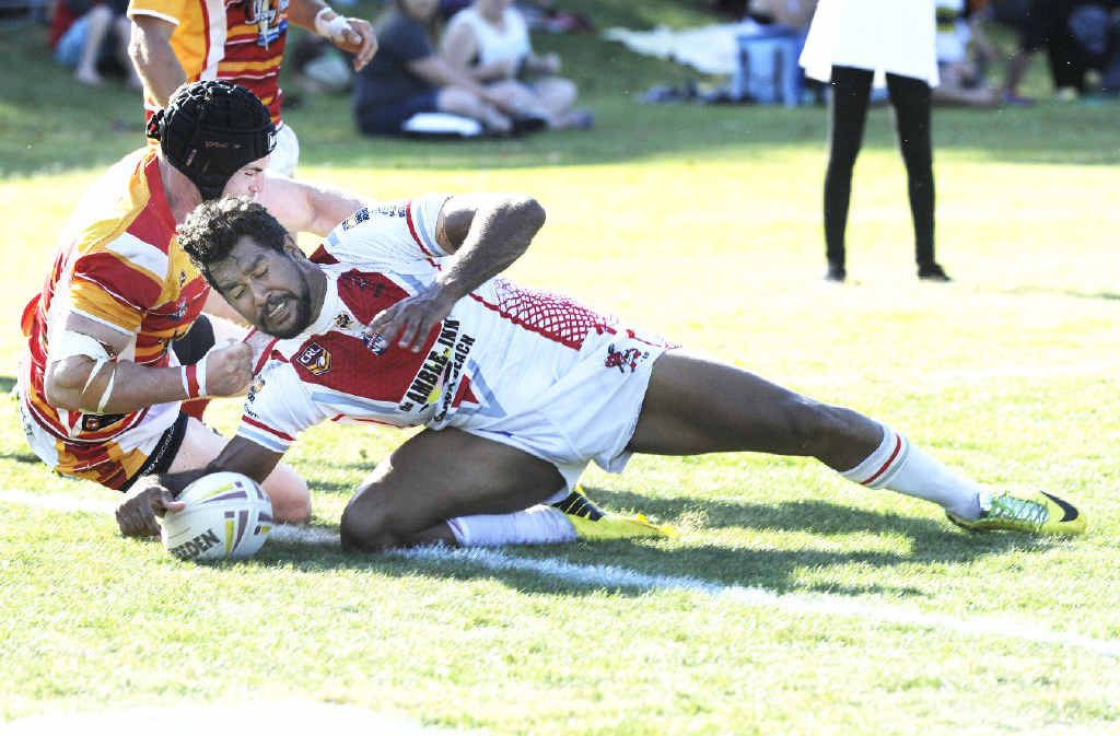 TRY TIME: Hugh Stanley crosses the line to open the scoring for South Grafton in yesterday’s 46-18 grand final win over Coffs Harbour at McKittrick Park. Stanley scored twice as the Rebels ran in eight tries. Photos: Debrah Novak TRY TIME: Hugh Stanley crosses the line to open the scoring for South Grafton in yesterday’s 46-18 grand final win over Coffs Harbour at McKittrick Park. Stanley scored twice as the Rebels ran in eight tries. Photos: Debrah Novak