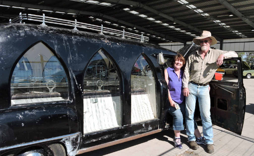 It was the gothic windows that first drew Deidre Turner and Matt Taylor to this 1954 hearse. It was the gothic windows that first drew Deidre Turner and Matt Taylor to this 1954 hearse.