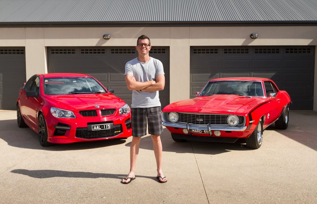 V8 Supercars driver Garth Tander at home with his HSV GTS and 1969 Chevy Camaro. Photo: Contributed V8 Supercars driver Garth Tander at home with his HSV GTS and 1969 Chevy Camaro. Photo: Contributed