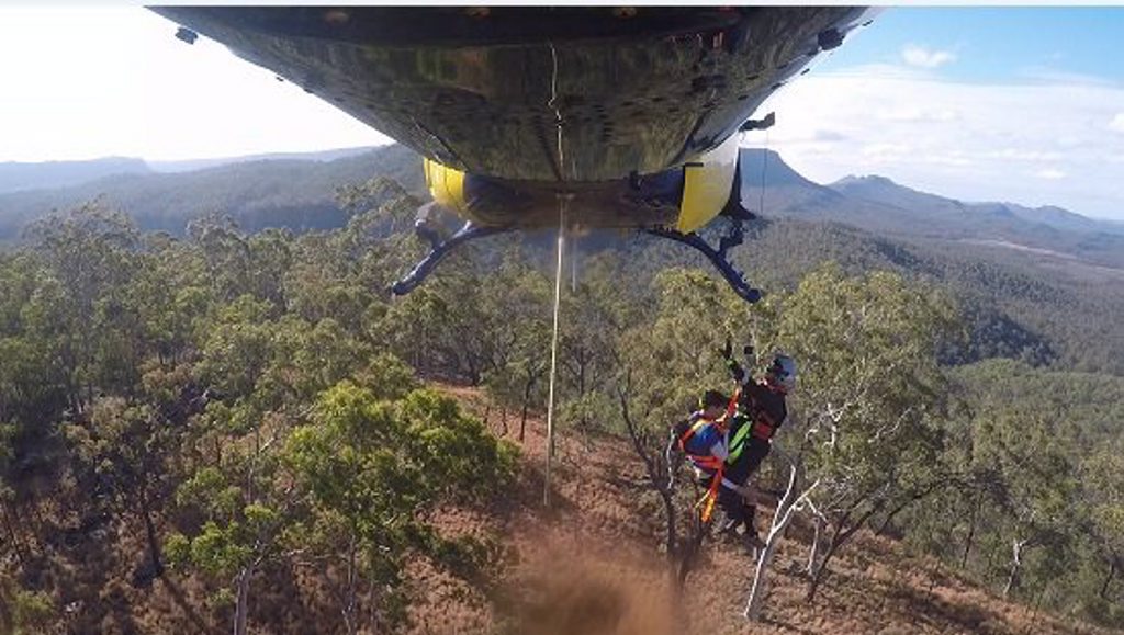 RACQ Capricorn Helicopter Rescue winched two lost bush walkers to safety at Carnarvon Gorge. RACQ Capricorn Helicopter Rescue winched two lost bush walkers to safety at Carnarvon Gorge.