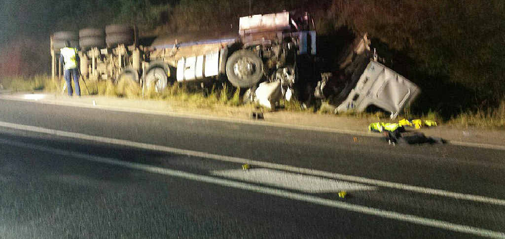 MIRACLE ESCAPE: The scene of the fatal truck crash on the Cunningham Hwy at Mutdapilly on August 11. MIRACLE ESCAPE: The scene of the fatal truck crash on the Cunningham Hwy at Mutdapilly on August 11.