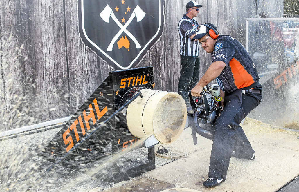 CUTTING EDGE: Chris Owen in action at last weekend’s Sydney round of the Stihl Timbersports Series. CUTTING EDGE: Chris Owen in action at last weekend’s Sydney round of the Stihl Timbersports Series.
