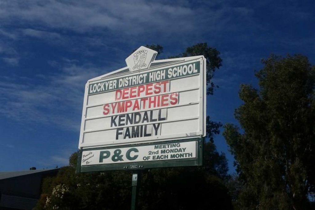 Lockyer District High School pays tribute to student Jayde Kendall whose body was found by police yesterday morning. Photo ABC News: Kristina Harazim Lockyer District High School pays tribute to student Jayde Kendall whose body was found by police yesterday morning. Photo ABC News: Kristina Harazim