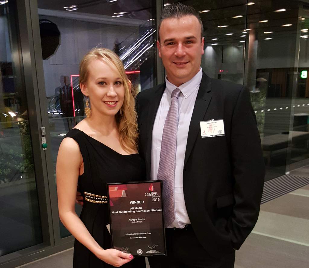 Ashley Porter and Adam Davies from APN Australian Regional Media enjoyed a winning night at the 2015 Clarion Awards for excellence in journalism in Queensland. Ashley Porter and Adam Davies from APN Australian Regional Media enjoyed a winning night at the 2015 Clarion Awards for excellence in journalism in Queensland.