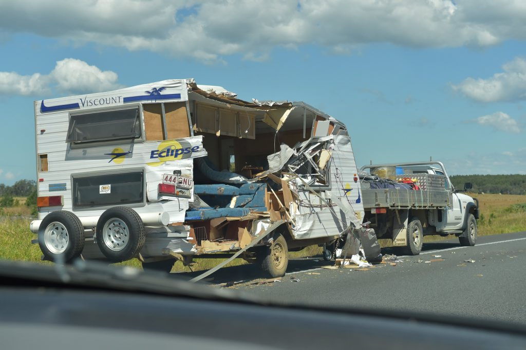 Caravan and Truck Bruce Hwy crash scene cleared Sunshine Coast Daily