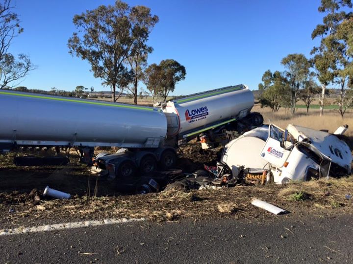 The scene of the truck crash south of Toowoomba.
Photo Facebook The scene of the truck crash south of Toowoomba.
Photo Facebook