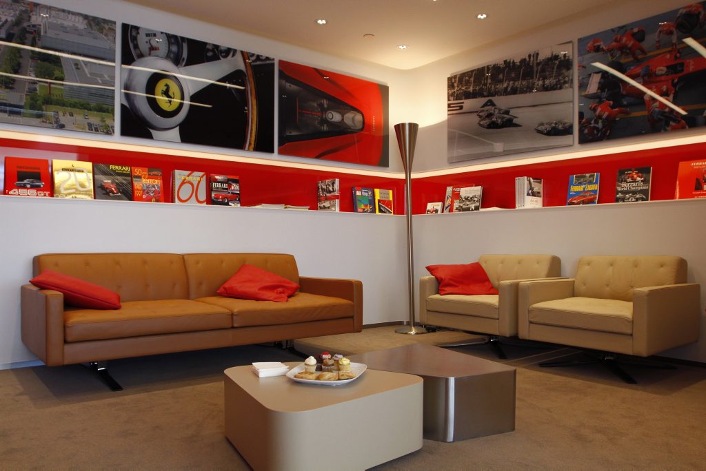 The customer lounge at the new Ferrari Brisbane dealership the day of its grand opening. Photo: Iain Curry / Sunshine Coast Daily The customer lounge at the new Ferrari Brisbane dealership the day of its grand opening. Photo: Iain Curry / Sunshine Coast Daily
