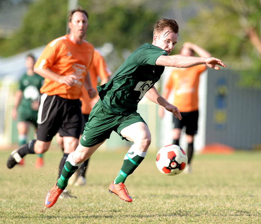 TOO STRONG: Frenchville’s Michael Moore protects the ball from an Emerald Eagles opponent. Frenchville were too strong for the Eagles and finished the regulation season with a 4-0 win. TOO STRONG: Frenchville’s Michael Moore protects the ball from an Emerald Eagles opponent. Frenchville were too strong for the Eagles and finished the regulation season with a 4-0 win.