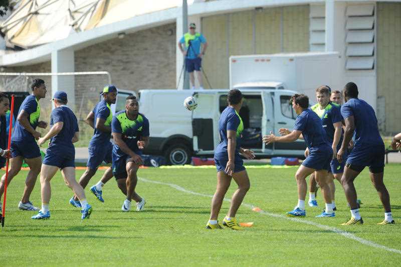 The Australian National Rugby team, nicknamed the Wallabies, practice at the University of Notre Dame in South Bend, Ind., Thursday, Sept. 3, 2015. The USA Rugby Eagles and Australia Wallabies play at Soldier Field in Chicago on Saturday, in a final test before both teams depart for the Rugby World Cup in England. The Australian National Rugby team, nicknamed the Wallabies, practice at the University of Notre Dame in South Bend, Ind., Thursday, Sept. 3, 2015. The USA Rugby Eagles and Australia Wallabies play at Soldier Field in Chicago on Saturday, in a final test before both teams depart for the Rugby World Cup in England.