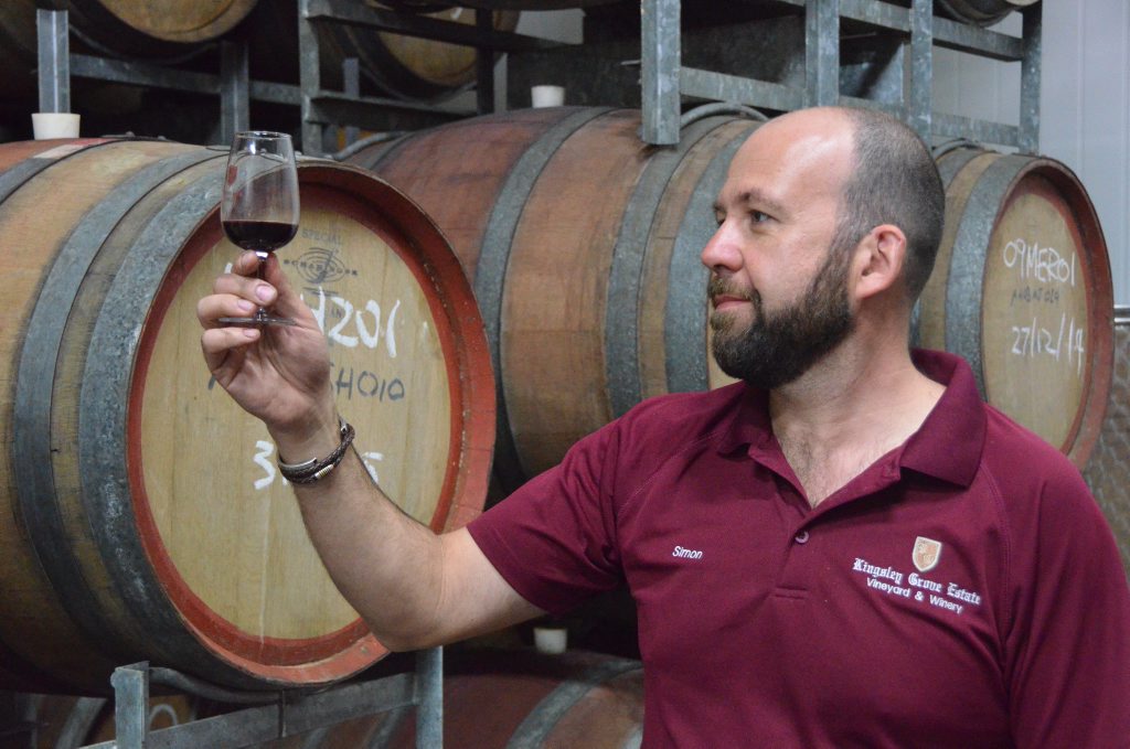 KINGSLEY GROVE ESTATE: General Manager Simon Berry sampling the wine. Photo Rhiannon Tuffield / South Burnett Times KINGSLEY GROVE ESTATE: General Manager Simon Berry sampling the wine. Photo Rhiannon Tuffield / South Burnett Times