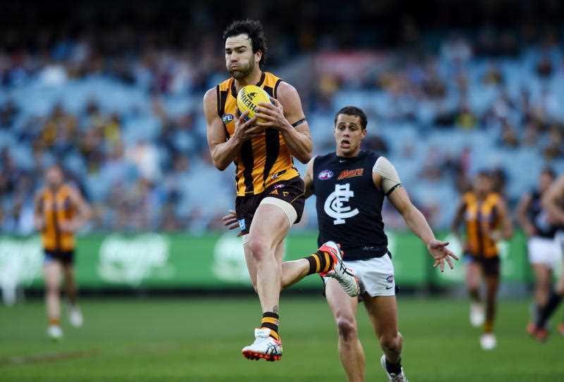 ordan Lewis of the Hawks during the round 23 AFL match between the Hawthorn Hawks and the Carlton Blues, played at the MCG in Melbourne, Saturday, Sep. 5, 2015. ordan Lewis of the Hawks during the round 23 AFL match between the Hawthorn Hawks and the Carlton Blues, played at the MCG in Melbourne, Saturday, Sep. 5, 2015.