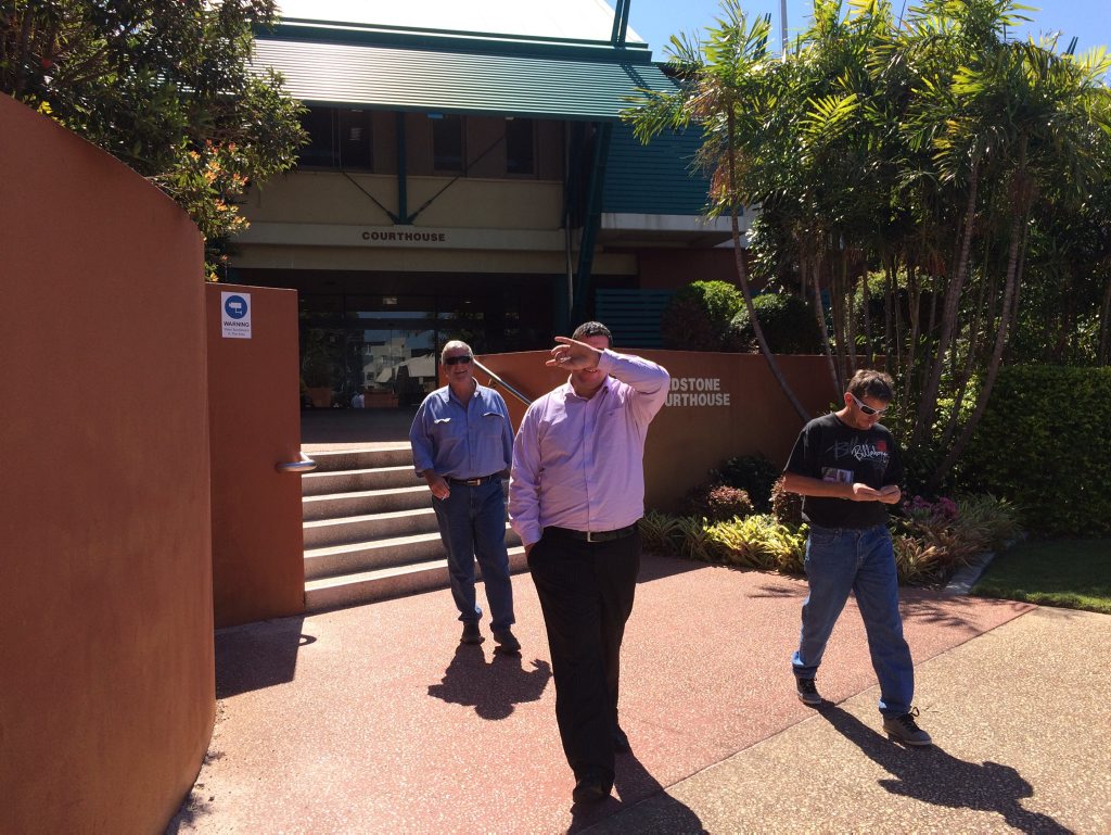 Turkey Beach rigger Matthew Jermanus (front) leaves Gladstone Courthouse with his father and a friend. A Jury found him not guilty of assault causing bodily harm to his former boss Leonard Potter at a work Christmas party for JB Scaffolding and Rigging. Turkey Beach rigger Matthew Jermanus (front) leaves Gladstone Courthouse with his father and a friend. A Jury found him not guilty of assault causing bodily harm to his former boss Leonard Potter at a work Christmas party for JB Scaffolding and Rigging.