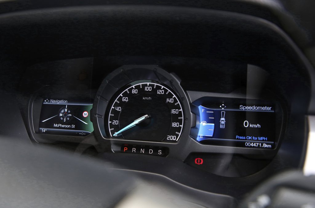 BETTER DASH: XLT's speedo has digital screens to each side which are both clear and classy for a supposed work vehicle. BETTER DASH: XLT's speedo has digital screens to each side which are both clear and classy for a supposed work vehicle.