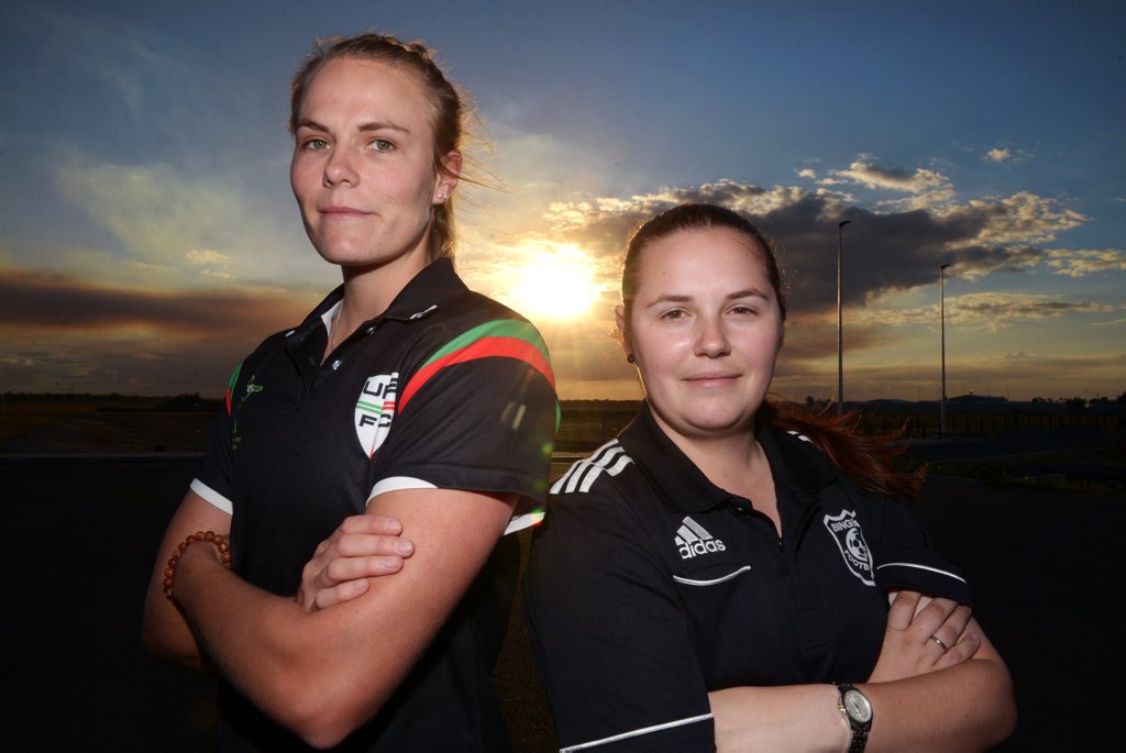 FINAL TIME: UPE captain Taryn Gollshewsky and Bingera captain Madelyn McCracken can't wait for the Bundaberg Women's Division 1 grand final being played today at Martens Oval. Photo: Max Fleet / NewsMail FINAL TIME: UPE captain Taryn Gollshewsky and Bingera captain Madelyn McCracken can't wait for the Bundaberg Women's Division 1 grand final being played today at Martens Oval. Photo: Max Fleet / NewsMail