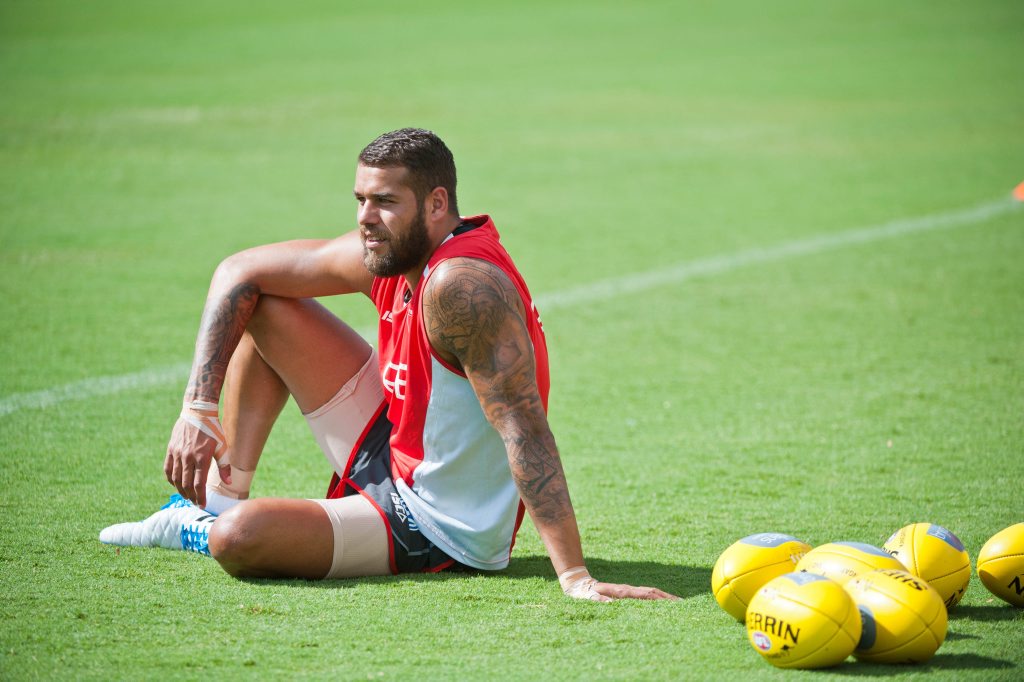 Swans Training Session C.ex International Stadium, Coffs Harbour: Lance Buddy Franklin watches the trial game. Photo: Rob Wright / The Coffs Coast Advocate Swans Training Session C.ex International Stadium, Coffs Harbour: Lance Buddy Franklin watches the trial game. Photo: Rob Wright / The Coffs Coast Advocate