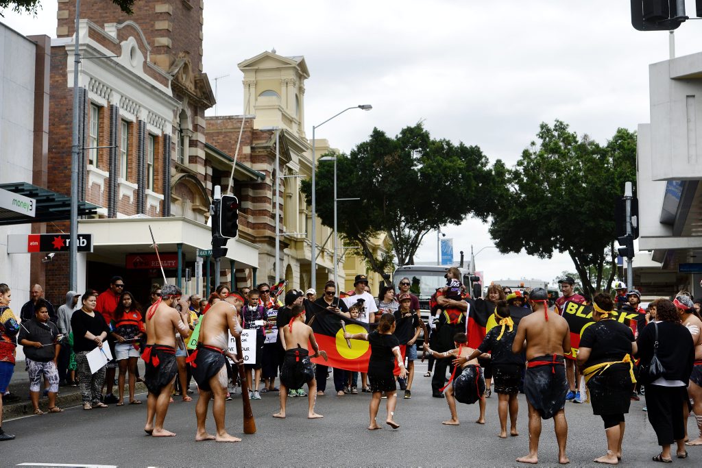 Indigenous protesters walked through the Ipswich CBD to raise concerns over the development of the Deebing Creek Mission. Photo: David Nielsen / The Queensland Times Indigenous protesters walked through the Ipswich CBD to raise concerns over the development of the Deebing Creek Mission. Photo: David Nielsen / The Queensland Times