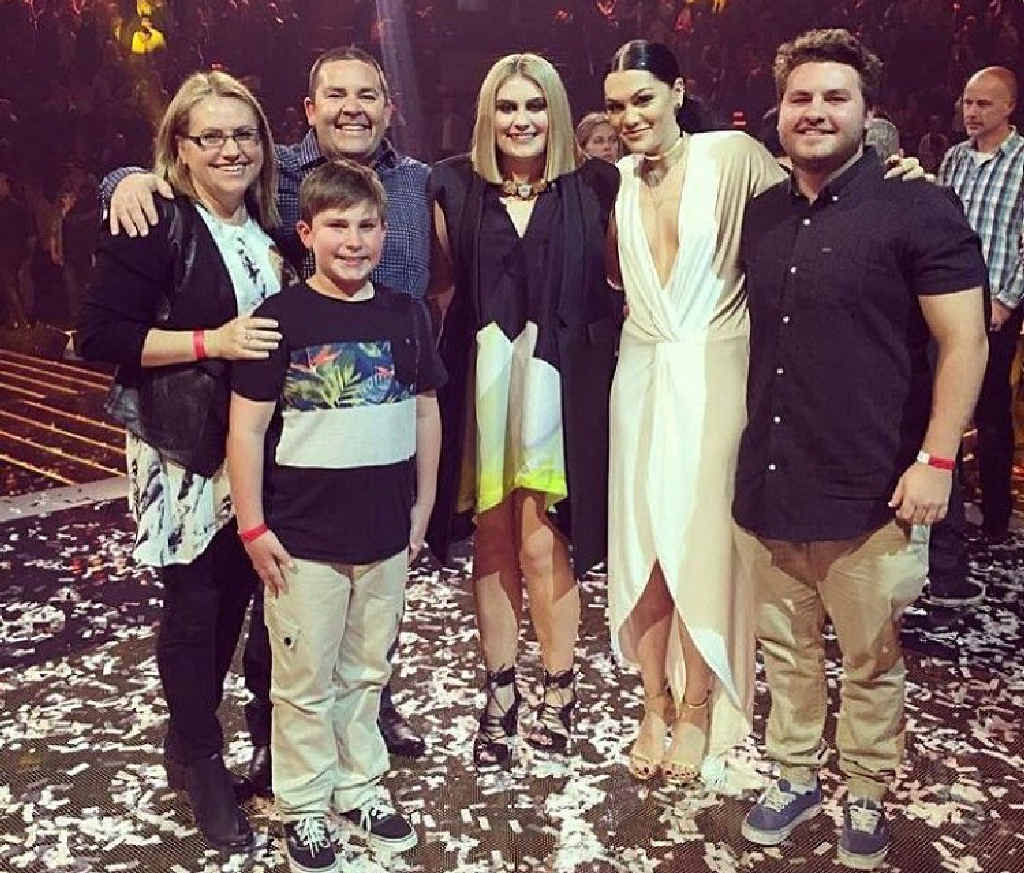 WINNER’S CIRCLE: from left, Anissa and David Drennan, son William, 11, Ellie, 16, The Voice judge Jessie J, and big brother Harry, 19. WINNER’S CIRCLE: from left, Anissa and David Drennan, son William, 11, Ellie, 16, The Voice judge Jessie J, and big brother Harry, 19.