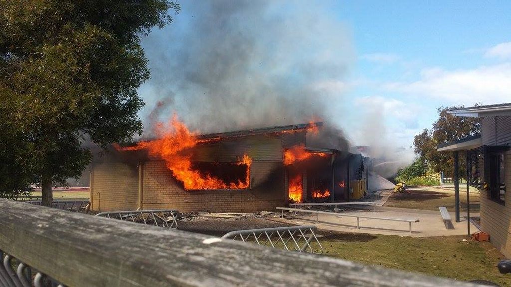 Classrooms at Unity College at Caloundra West are destroyed by fire. Photo Jack Bielleman Classrooms at Unity College at Caloundra West are destroyed by fire. Photo Jack Bielleman