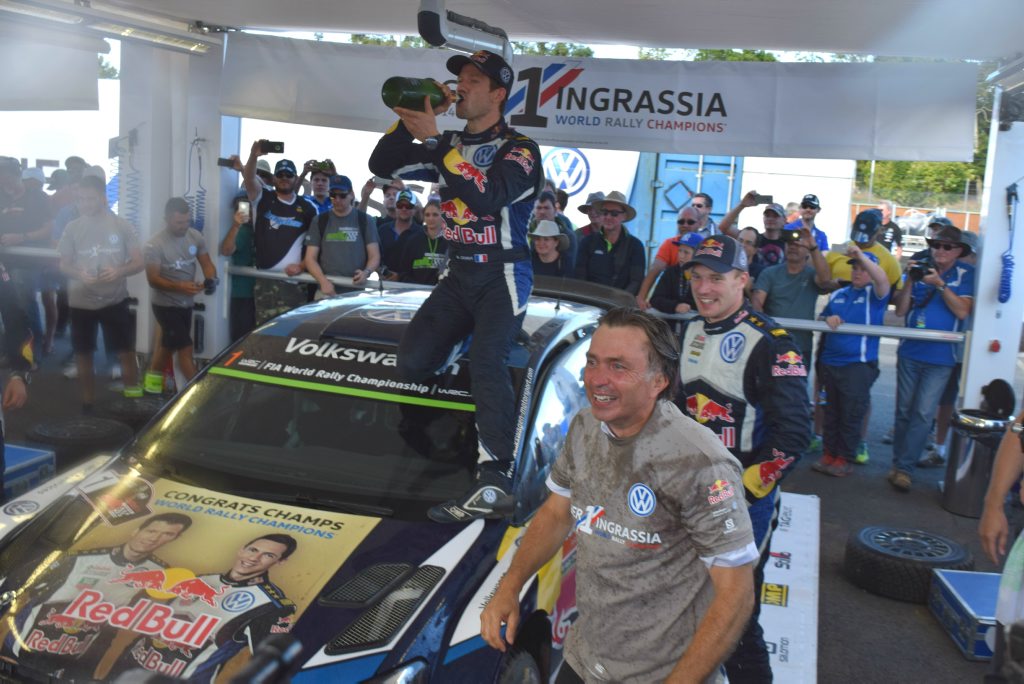 Sebastien Ogier following his win at the Rally Australia service park in Coffs Harbour. Photo David Barwell / Coffs Coast Advocate Sebastien Ogier following his win at the Rally Australia service park in Coffs Harbour. Photo David Barwell / Coffs Coast Advocate