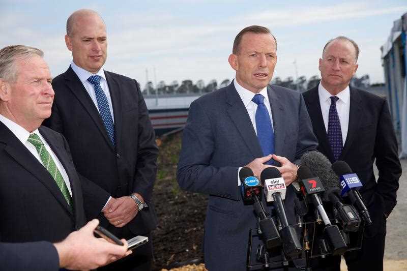 Australian Prime Minister Tony Abbott with Western Australia Premier Colin Barnett, (left) transport minister Dean Nalder and Steve Irons (right) MP for Swan during a press conference Sunday, Sept. 13, 2015. Mr Abbott was talking about the Gateway WA Perth Airport Project, Perth, Western Australia. Australian Prime Minister Tony Abbott with Western Australia Premier Colin Barnett, (left) transport minister Dean Nalder and Steve Irons (right) MP for Swan during a press conference Sunday, Sept. 13, 2015. Mr Abbott was talking about the Gateway WA Perth Airport Project, Perth, Western Australia.