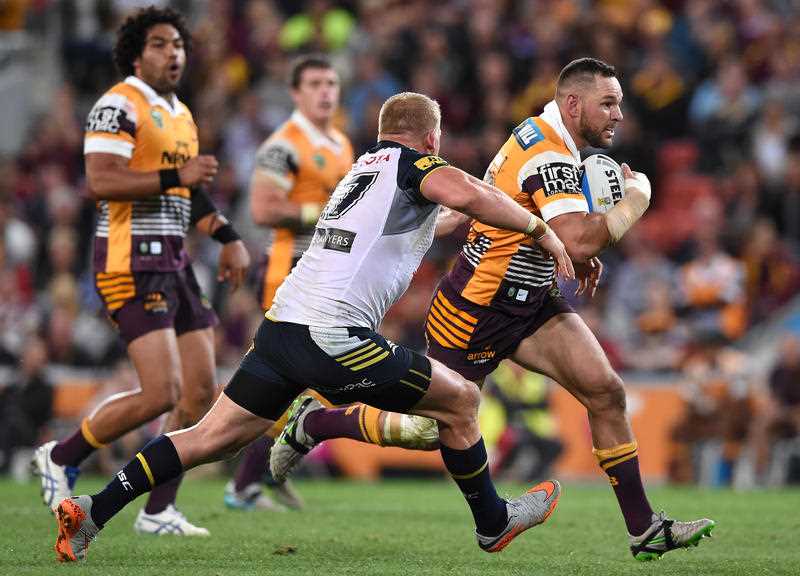 Broncos player Mitchell Dodds with possession during the NRL qualifying final between the Brisbane Broncos and North Queensland Cowboys at Suncorp Stadium in Brisbane, Saturday, Sept. 12, 2015. Broncos player Mitchell Dodds with possession during the NRL qualifying final between the Brisbane Broncos and North Queensland Cowboys at Suncorp Stadium in Brisbane, Saturday, Sept. 12, 2015.