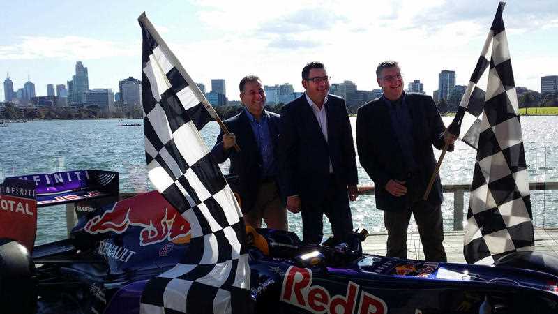 Victorian Premier Daniel Andrews (centre) announces the successful retention of the Formula One Grand Prix for Melbourne, Sunday, Sept. 13, 2015 . Premier Andrews says securing the Formula One Grand Prix for Melbourne until 2023 was a very competitive process. Victorian Premier Daniel Andrews (centre) announces the successful retention of the Formula One Grand Prix for Melbourne, Sunday, Sept. 13, 2015 . Premier Andrews says securing the Formula One Grand Prix for Melbourne until 2023 was a very competitive process.
