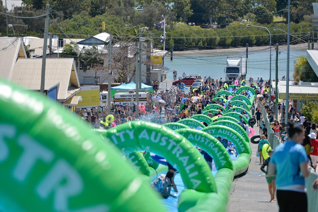 The big water slide visited Gladstone faced water supply issues leaving many disappointed. The big water slide visited Gladstone faced water supply issues leaving many disappointed.