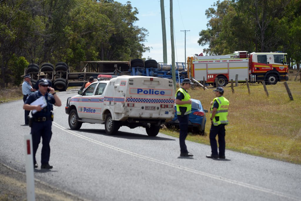 FATAL CRASH: Emergency services attend the scene of a fatal crash involving a cane truck on Moorlands Road on Monday, 14 September 2015. Photo: Max Fleet / NewsMail FATAL CRASH: Emergency services attend the scene of a fatal crash involving a cane truck on Moorlands Road on Monday, 14 September 2015. Photo: Max Fleet / NewsMail