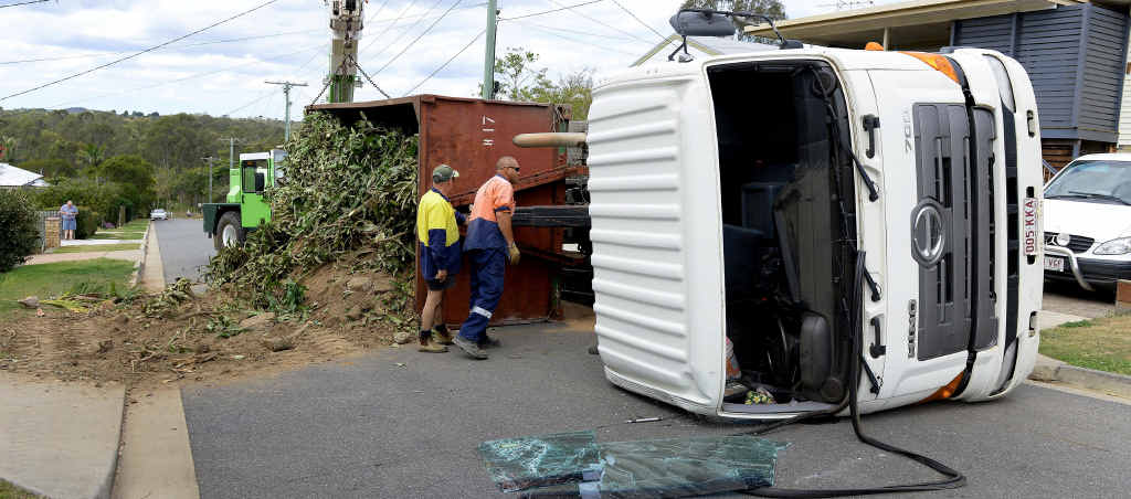 SKIP TRIP: A truck tipped over on Spencer St in Churchill on Saturday. SKIP TRIP: A truck tipped over on Spencer St in Churchill on Saturday.