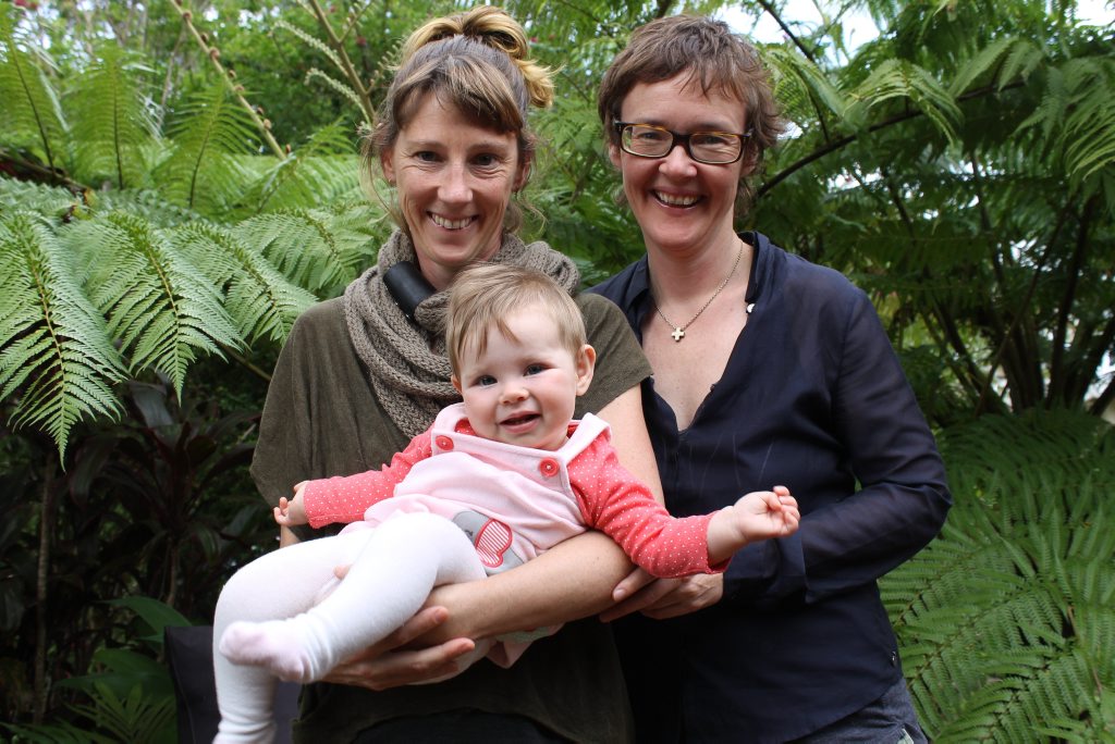 Natalie Winter and Roz Hopkins with baby Dexie. The couple have written a children's book about same-sex households. Photo Luke Mortimer / Northern Rivers Echo Natalie Winter and Roz Hopkins with baby Dexie. The couple have written a children's book about same-sex households. Photo Luke Mortimer / Northern Rivers Echo