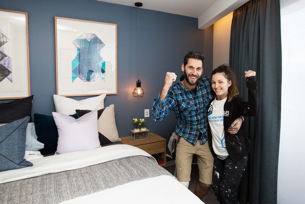 The Block contestants Dean and Shay in their winning guest bedroom. The Block contestants Dean and Shay in their winning guest bedroom.