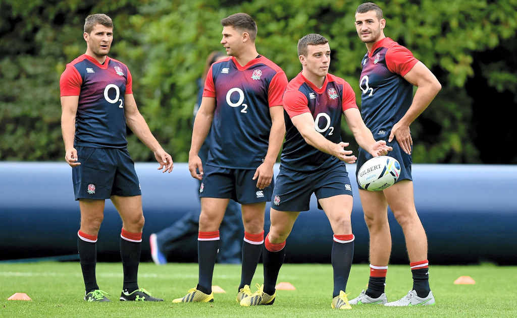 GETTING READY: England’s Richard Wigglesworth, left, Ben Youngs, George Ford and Jonny May, right, at training. GETTING READY: England’s Richard Wigglesworth, left, Ben Youngs, George Ford and Jonny May, right, at training.