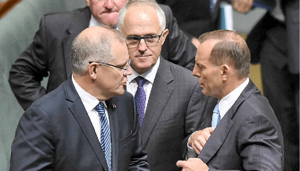 DEAL MAKERS: Tony Abbott (right) talks to Scott Morrison while Malcolm Turnbull watches (file picture). DEAL MAKERS: Tony Abbott (right) talks to Scott Morrison while Malcolm Turnbull watches (file picture).