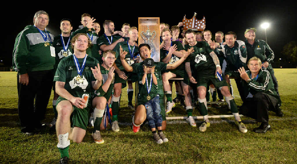THE WINNERS: Frenchville celebrate after claiming the 2015 CQ Premier League Premiership with a clinical football master class, dismantling Clinton 5-2 on Saturday night. THE WINNERS: Frenchville celebrate after claiming the 2015 CQ Premier League Premiership with a clinical football master class, dismantling Clinton 5-2 on Saturday night.