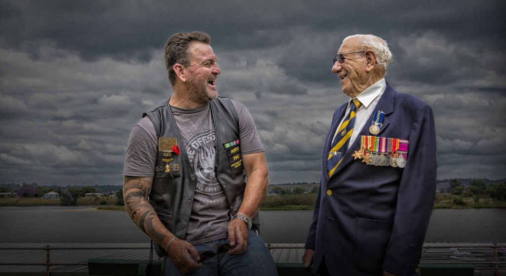 Veteran Jim Gorton speaks with World War II vet Henry Caldwell at a Grafton Remembrance Day ceremony. Veteran Jim Gorton speaks with World War II vet Henry Caldwell at a Grafton Remembrance Day ceremony.