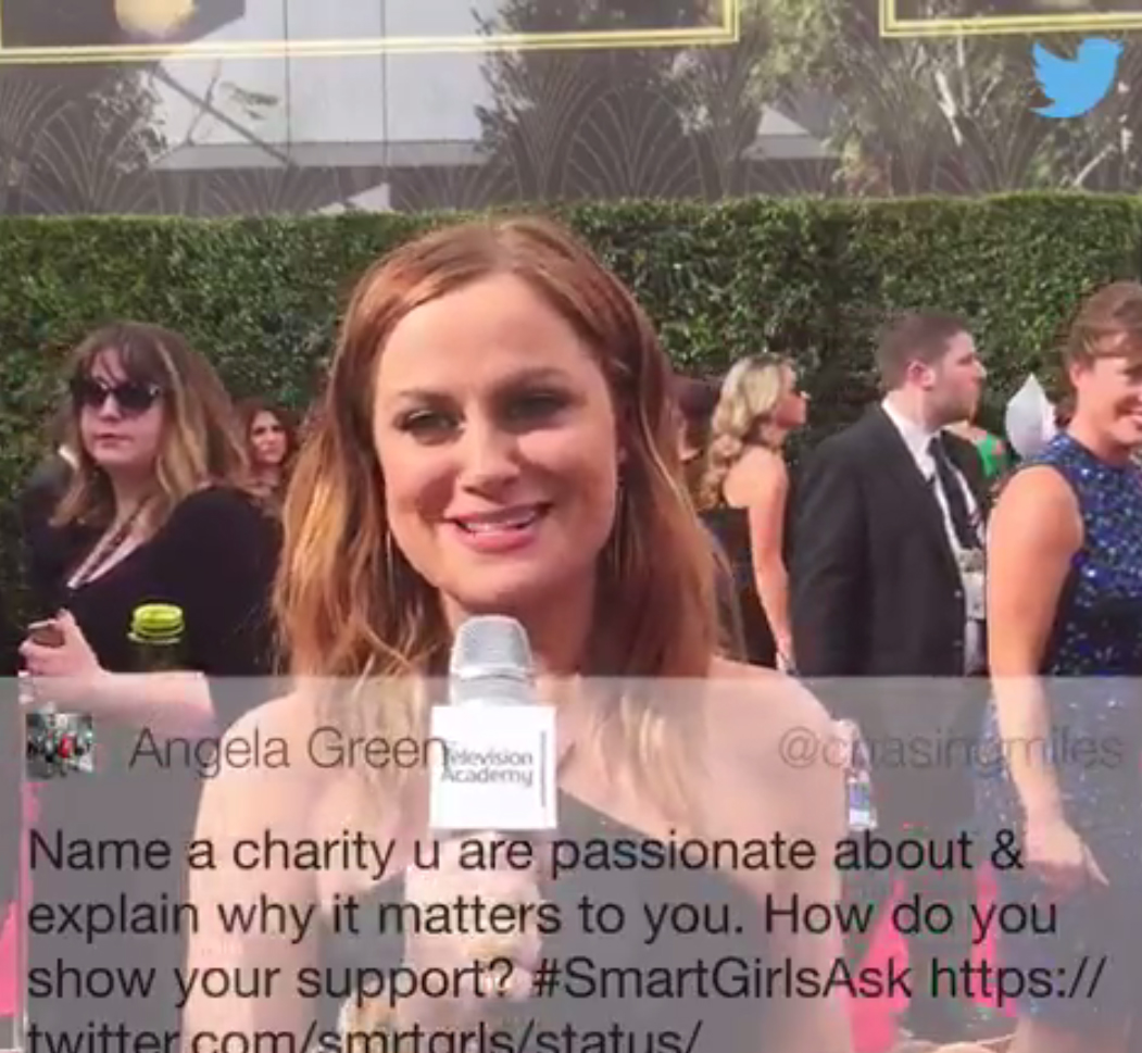 Amy Poehler answers a fan question via Twitter as part of the #SmartGirlsAsk campaign. Amy Poehler answers a fan question via Twitter as part of the #SmartGirlsAsk campaign.