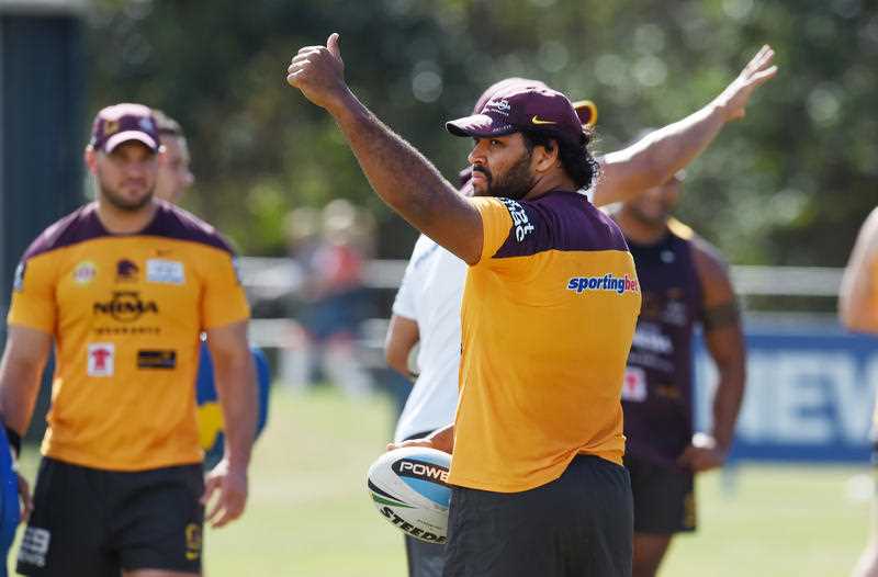 Brisbane Broncos player Sam Thaiday gives the thumbs up during a training session in Brisbane, Tuesday, Sept. 15, 2015. The Broncos will play the winner of this weekend's semi-final game between the Roosters and the Bulldogs. Brisbane Broncos player Sam Thaiday gives the thumbs up during a training session in Brisbane, Tuesday, Sept. 15, 2015. The Broncos will play the winner of this weekend's semi-final game between the Roosters and the Bulldogs.