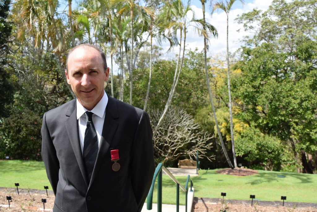 Toowoomba flood hero Chris Skehan won a Bravery Award for rescuing Blake Rice in 2011. Toowoomba flood hero Chris Skehan won a Bravery Award for rescuing Blake Rice in 2011.