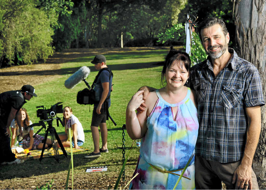 STAR SHOWING: Winners are grinners on the film set of the Long Shadows trailer shoot with writer and lead actress Linda Millar and co-star Joss McWilliam. STAR SHOWING: Winners are grinners on the film set of the Long Shadows trailer shoot with writer and lead actress Linda Millar and co-star Joss McWilliam.