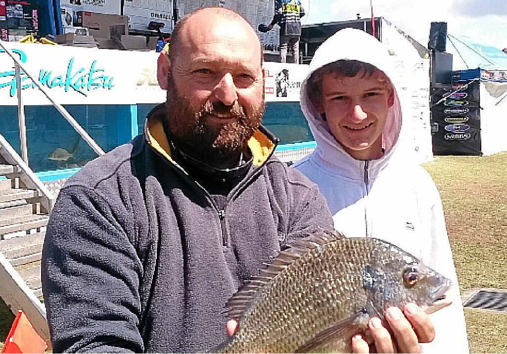 CATCH RELIEF: Billy and Johny Gibson with their 41cm bream caught at the bream hole in Ballina. CATCH RELIEF: Billy and Johny Gibson with their 41cm bream caught at the bream hole in Ballina.