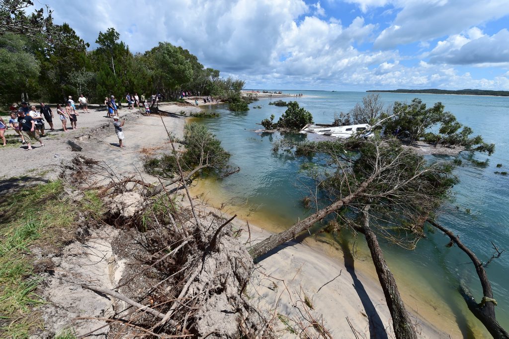 The devastation caused by a 'near-shore landslide' at Inskip Point, also commonly referred to as a 'sinkhole'. The devastation caused by a 'near-shore landslide' at Inskip Point, also commonly referred to as a 'sinkhole'.