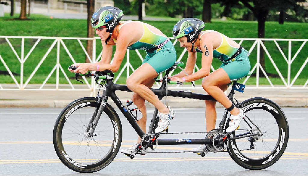 HUGE WIN: Casino para-triathlete Katie Kelly and guide Michellie Jones won first place in the PT5 category of the 2015 World Triathlon Championships in Chicago. HUGE WIN: Casino para-triathlete Katie Kelly and guide Michellie Jones won first place in the PT5 category of the 2015 World Triathlon Championships in Chicago.