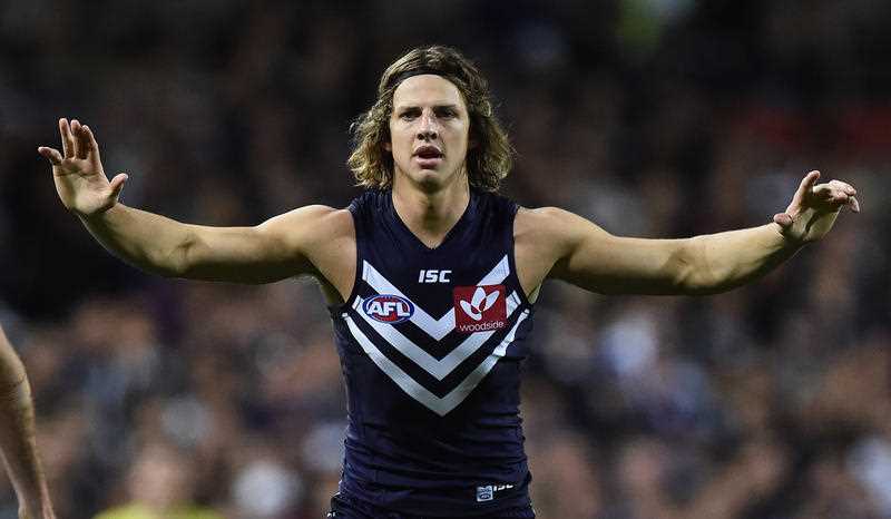 Fremantle Dockers player Nat Fyfe stands on the mark against the Hawthorn Hawks during the first preliminary final of the AFL at Domain Stadium in Perth, Friday, Sept. 25, 2015. Fremantle Dockers player Nat Fyfe stands on the mark against the Hawthorn Hawks during the first preliminary final of the AFL at Domain Stadium in Perth, Friday, Sept. 25, 2015.