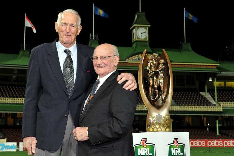 Former rugby league players Norm Provan (left) and Arthur Summons re-create their iconic €˜Gladiators image that was taken 50 years ago, at the SCG in Sydney, Wednesday, Aug. 21, 2013. The premiership trophy, formally known as the Telstra Premiership Trophy, has been renamed the Provan Summons Trophy in their honour. Former rugby league players Norm Provan (left) and Arthur Summons re-create their iconic €˜Gladiators image that was taken 50 years ago, at the SCG in Sydney, Wednesday, Aug. 21, 2013. The premiership trophy, formally known as the Telstra Premiership Trophy, has been renamed the Provan Summons Trophy in their honour.